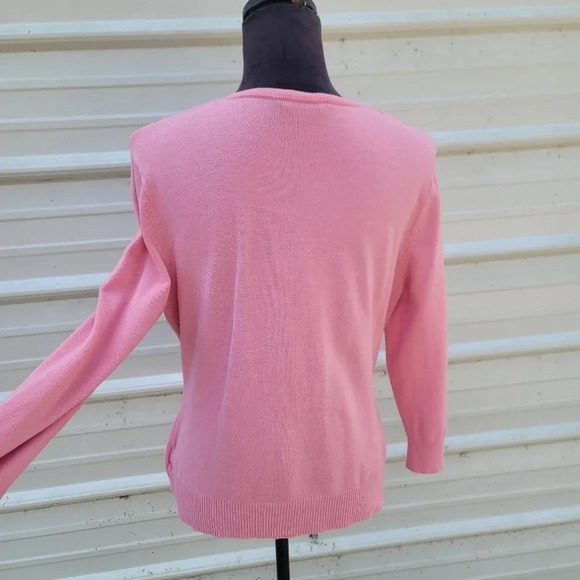 George Cardigan Sweater Ladies M 8/10 Pink Rayon Nylon Buttons 3/4 Sleeve Pocket - Picture 9 of 9